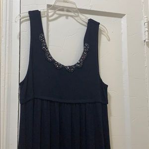 Loft Navy Blue Dress/Sequin Collar Trim. Large
